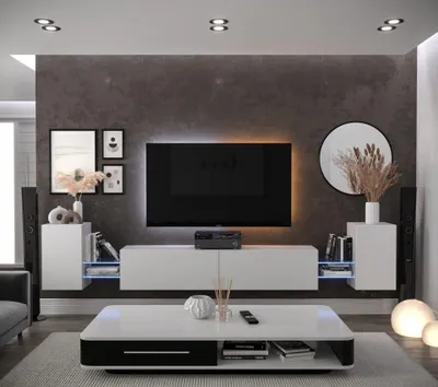 Produktbild von Furnitech Wohnwand Wohnzimmer - Hängend Wohnwand Modern - Regale und TV Schrank - Wohnzimmer Möbel ohne LED (AN103-21W-M3-1A)