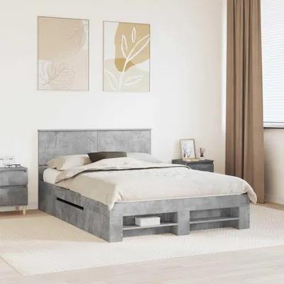 Zdjęcie produktu dla Maison Exclusive – rama łóżka z zagłówkiem, kolor szary betonowy, 140 x 200 cm, materiał drewnopochodny