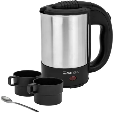Produktbild von Clatronic® Wasserkocher klein 0,5L | Reisewasserkocher inkl. 2 Tassen, Reisebeutel und Löffel | Mini Wasserkocher | Camping Wasserkocher | WKR 3624