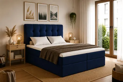 Produktbild von MODERN ROOM Boxspringbett mit Bettkasten, KARINN, 120x200, dunelblau, H3, Samtstoff, Polsterbett Matratze Topper Doppelbett Bett für Schlafzimmer, KI-generiertes Bild
