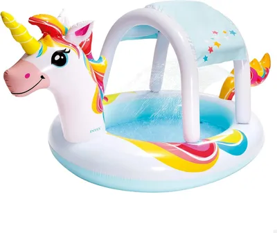 Produktbild von Kleinkinderpool mit Rutsche - Intex Einhornpool 58435NP - Sommer Wasservergnügen Kleinkinderpool mit Rutsche