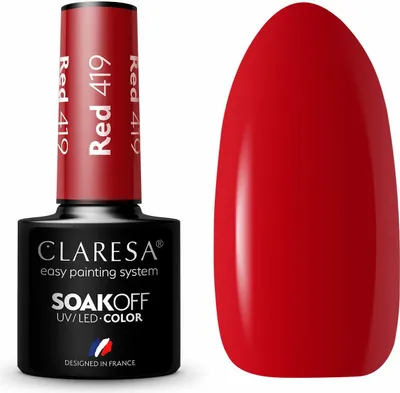 A bottle of red nail polish and a swatch of the same color.