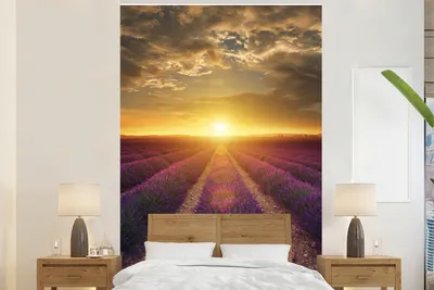 Produktbild von MuchoWow® Fototapete für Wohnzimmer oder Schlafzimmer Wandtapete Vinyl Motivtapete Frankreich - Lavendel - Sonne - 225x350 cm - Schlafzimmer tapete