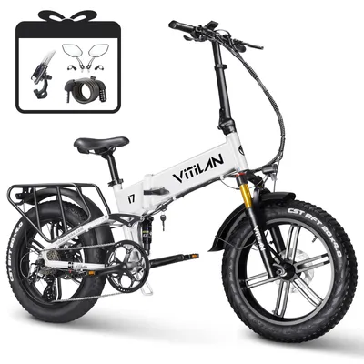 Produktbild von 20Zoll E-Bike Klappräder 48 V 20 Ah Samsung Lithium-Akku 25km/h 8-Gang E-Citybike Offroad-Ebike 3A Vollfederung 20*4.0 Zoll Bis 150Km Weiß