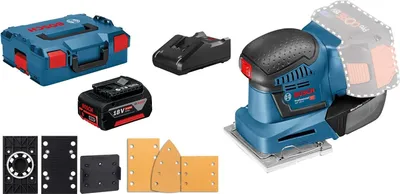 Image de Ponceuse vibrante sans fil Bosch GSS 18V-10 / 1x batterie 5,0 Ah + chargeur, y compris kit d'accessoires dans L-Boxx