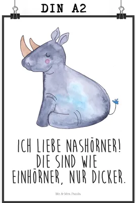 Produktbild von Mr. & Mrs. Panda Bild Einhorn Nashorn DIN A2 - Weiß - Geschenk, Kunstdruck, Plakat, Wandbild, Nashörner, Unicorn, Zoo, Lustig, wanddeko, drucke, Regenbogen