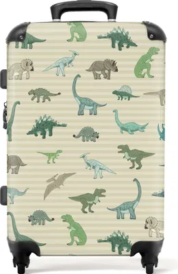 Obrázek produktu pro NoBoringSuitcases.com® Velký kufr - Dino - Vzor - Hnědý - Chlapecký - Dětský - Kombinovaný zámek TSA - Pevná skořepina vozíku na 4 kolečkách - 72 litrů - Cestovní kufr - 66 cmKufr střední 67x43x25 cm, 72L,