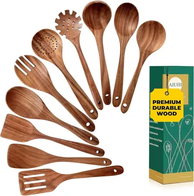 Obrázok produktu pre Sada kuchynského náradia 10-dielna, teakové drevo, pre varenie a servírovanie