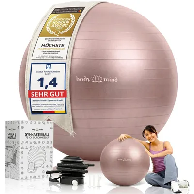 Productafbeelding van Body & Mind Anti-Burst Gymnastiekbal 55 cm Roze - Premium zitbal voor kantoor, fitness, yoga en pilates - Ergonomische rugtrainingbal