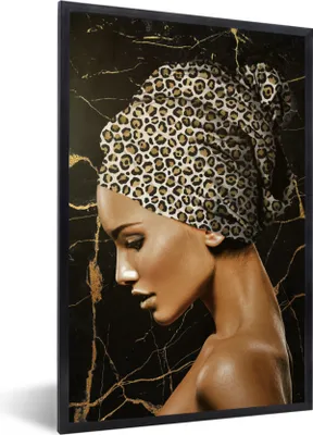 Produktbild von MuchoWow® MuchoWow® Gerahmtes Poster Frau - Kopftuch - Abstrakt 40x60 cm - Poster mit zchwarzem Bilderrahmen - Papierdruck - Wandbilder