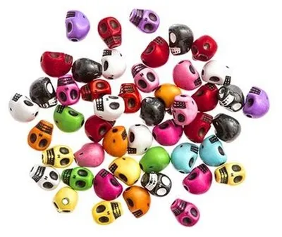 Immagine prodotto di Perline a forma di teschio in acrilico, multicolore, 1 cm, 48 pezzi