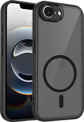 Image de Étui magnétique pour iPhone 16e/iPhone 17e, étui rigide en PC transparent avec bordure souple en TPU, noir