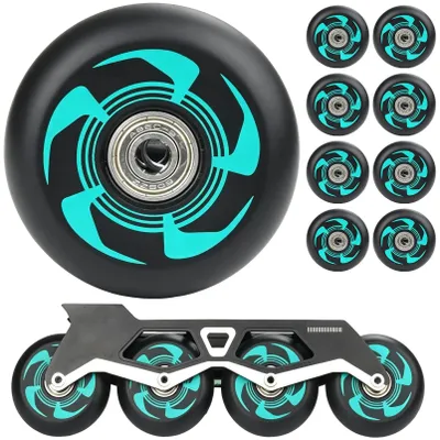 Image de 8 roues de patins à roulettes de 76 mm avec roulements ABEC-9