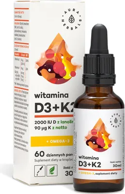 Produktbild von Aura Herbals Vitamin D3 2000IU + K2mk7 + Omega-3 30 ml Tropfen