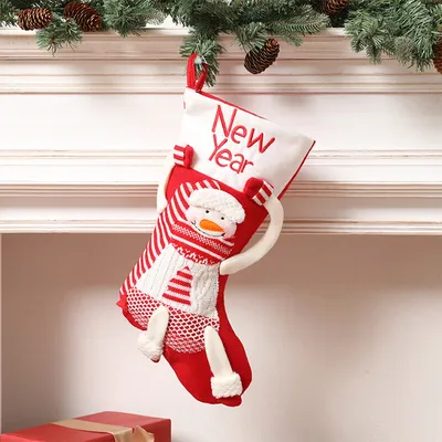 Obrázek produktu pro Vánoční punčochová dekorace 18 "Set 3D Plyšový Santa Sněhulák pro rodinnou dovolenou Vánoční večírek