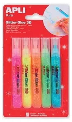 Zdjęcie produktu dla Zestaw do rękodzieła Apli Agipa: klej, 5 tubek brokatowego kleju, fluorescencyjny brokat 3D