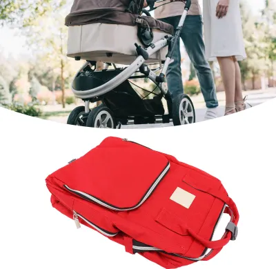 Image de Sac à dos à langer, grande capacité, imperméable, plusieurs poches, sac de voyage momie avec sangles de suspension, rouge