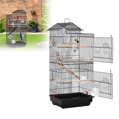 Obrázek produktu pro XMTECH Klec pro ptáky s ptačími hračkami Hračky do klece Klec pro andulky Klec pro papoušky s ptačími schůdky a 4 krmítky 46 x 35,5 x 99 cm černá
