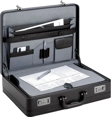 Produktbild von Laptop Aktenkoffer extra breit mit Schreibplatte 46 x33x12/14cm Dehnfalte Schwarz