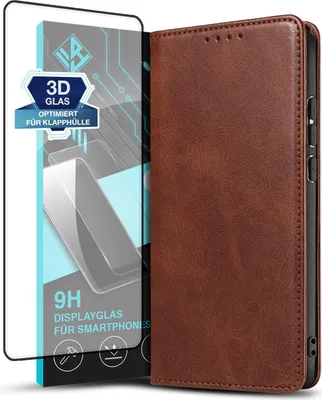 Produktbild von Handyhülle für Samsung Galaxy S24 Ultra mit 9H Displayglas Kunstleder Flip Cover Hülle Handytasche Case Kartenfach Farbe: Dunkelbraun