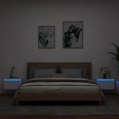 Obrázek produktu pro vidaXL Nástěnné noční stolky s LED světly 2 ks. Bílé
