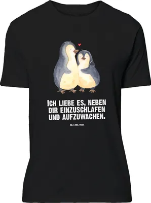 Produktbild von Mr. & Mrs. Panda Größe L T-Shirt Pinguine Einschlafen - Schwarz - Geschenk, für Partner, Freundin, mit Spruch, Tshirt, Valentinstag, Shirt, Liebesbeweis, Hochzeitstag