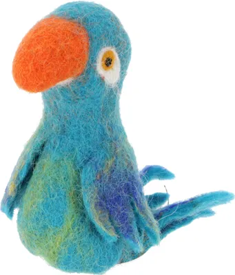 Produktbild von Handgemachte Fingerpuppe aus Filz - Papagei, Türkis, Wolle, 9*4*3 cm, Deko aus Filz