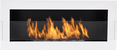 Image de Cheminée au bioéthanol Nice-House 900x400mm. Biocheminée 90cm blanc brillant, avec verre, à encastrer dans le mur ou à suspendre