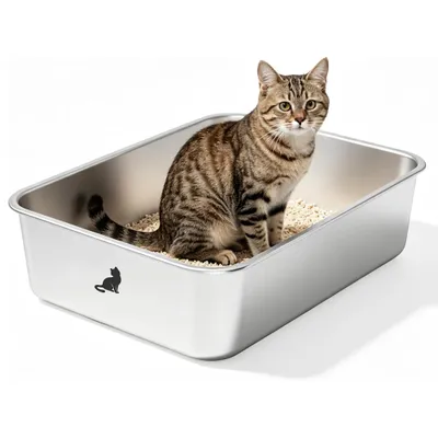 Produktbild von Theo&Cleo Edelstahl Katzenklo Katzentoilette offen leicht zu reinigen geruchsarm A50 49,5×34,2×15,3 cm