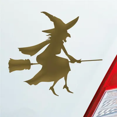 Produktbild von Auto Aufkleber Hexe Witch Besen Frau Hexerei 11x10 cm Gold Sticker Heckscheibenaufkleber