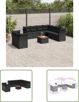 Produktbild von The Living Store 10-tlg. Garten-Sofagarnitur mit Kissen Schwarz Poly Rattan