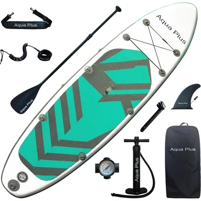 Productafbeelding van Opblaasbaar SUP-board, 15 cm dik, met peddel, pomp en rugzak. Afmetingen: 335 x 83 x 15 cm. Kleur: watergrijs