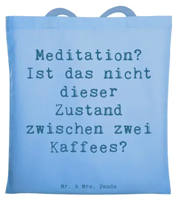 Produktbild von Mr. & Mrs. Panda Shopping Tasche Spruch Innere Ruhe Kaffee - Sky Blue - Geschenk, Zitat, Motivation, totebag, Jutebeutel, Gefühl, Gelassenheit, Frieden, Stimmungen
