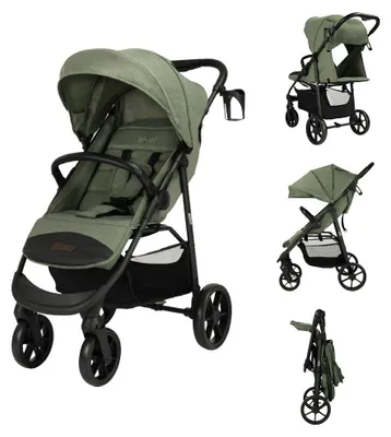 Produktbild von Novi Grande Go V2 Buggy – ab Geburt bis 22 kg – verstellbare Rückenlehne – 5-Punkt-Gurt – UPF50+ Sonnenkapuze – All-Terrain Räder – Green Melange