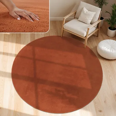 Produktbild von Moderner Wohnzimmer Teppich Kurzflor Waschbar Weich Felloptik Anti-Rutsch Grösse 200 cm Rund