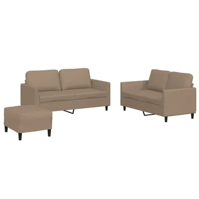Produktbild von 3-tlg. Sofagarnitur mit Kissen Cappuccino-Braun Kunstleder