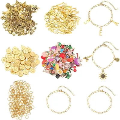 Armband-Bastelset Gold, 418 Teile, DIY-Schmuck, Paperclip-Ketten