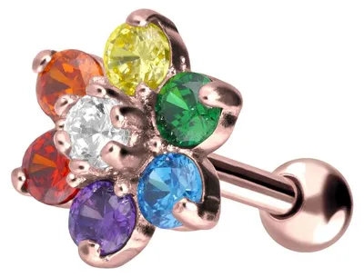 Produktbild von Ohrpiercing Chirurgenstahl Ohrpiercing BUNTE KRISTALLBLUME