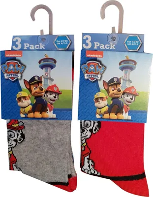 Obrázek produktu pro Ponožky Paw Patrol s Chasem, Marshallem a Rubblem, 6 ks, červené/šedé, velikost 27/30, s elastickou manžetou, pro dívky a chlapce