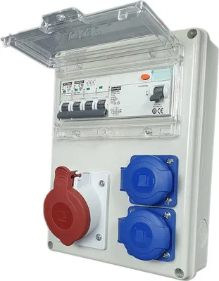 Produktbild von RoadEu - Baustromverteiler - CEE 16A Starkstrom Steckdose mit 2x Schuko Steckdosen - Wandverteiler 16A mit FI Schalter und LS C16A