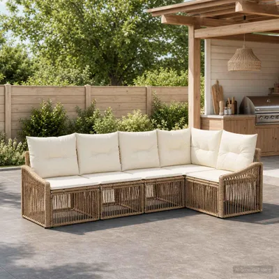 Zdjęcie produktu dla Maison Exclusive - Zestaw mebli ogrodowych, sofa i 4 fotele, kolor beżowy, wykonane z rattanu syntetycznego