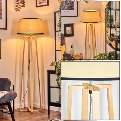 Produktbild von Tamarispa Stehlampe mit Holzfuß und Schirm aus Papiergeflecht