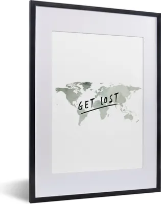 Produktbild von MuchoWow® Gerahmtes Poster Weltkarte - Zitate - Aquarell 30x40 cm - Poster mit Schwarzem Bilderrahmen Wandposter Rahmen Foto Bilder - Wandposter Schlafzimmer