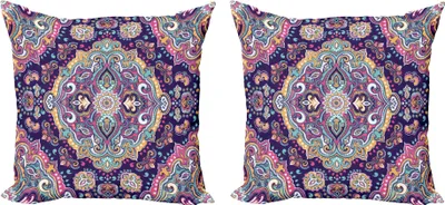 Immagine prodotto di ABAKUHAUS Set copricuscino etnico (2 pezzi), ornamenti orientali con motivi floreali, 40 x 40 cm, Multicolore