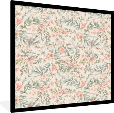 Produktbild von MuchoWow® Gerahmtes Poster Blumen - Vintage - Muster 40x40 cm - Poster mit Schwarzem Bilderrahmen Wandposter Rahmen Foto Bilder - Mit Rahmen - Wanddekoration Schlafzimmer
