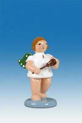Produktbild von Holzfigur Engel mit Stielkastagnette ohne Krone Höhe 6cm NEU