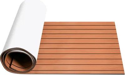 Produktbild von Fiqops Bodenbelag Matte Deck Teppich EVA Schaum Teak Yacht Selbstklebend Fußboden Deck Matte Braun 240x60cm