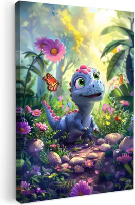Produktbild von Leinwand Bilder 60x90 cm - Kinder Mädchen - Dino - Lila, Bilder Wohnzimmer Modern, Wanddeko