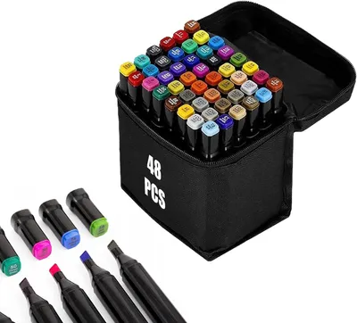 Produktbild von Alkohol Marker Set 48 Farben, doppelseitige Stifte, schnelltrocknend, zum Zeichnen