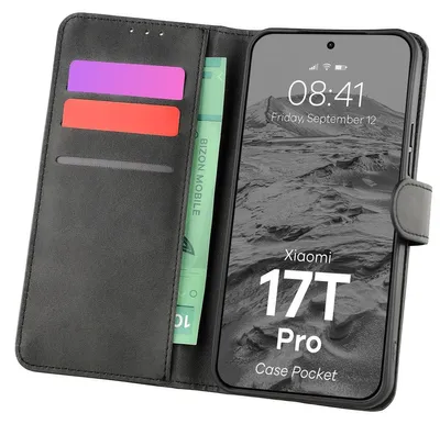 Produktbild von Handyhülle mit Klappe für Xiaomi 17T Pro, Bizon Case Pocket, Schwarz